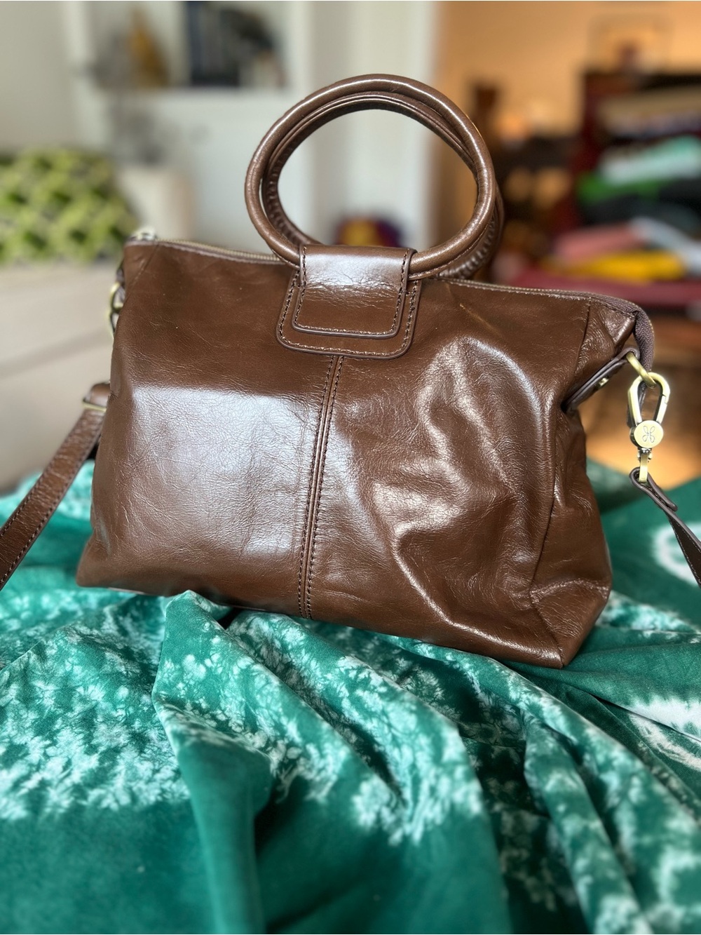 HOBO Genuine Leather Brown Ring Handle Satchel Crossbody Bag